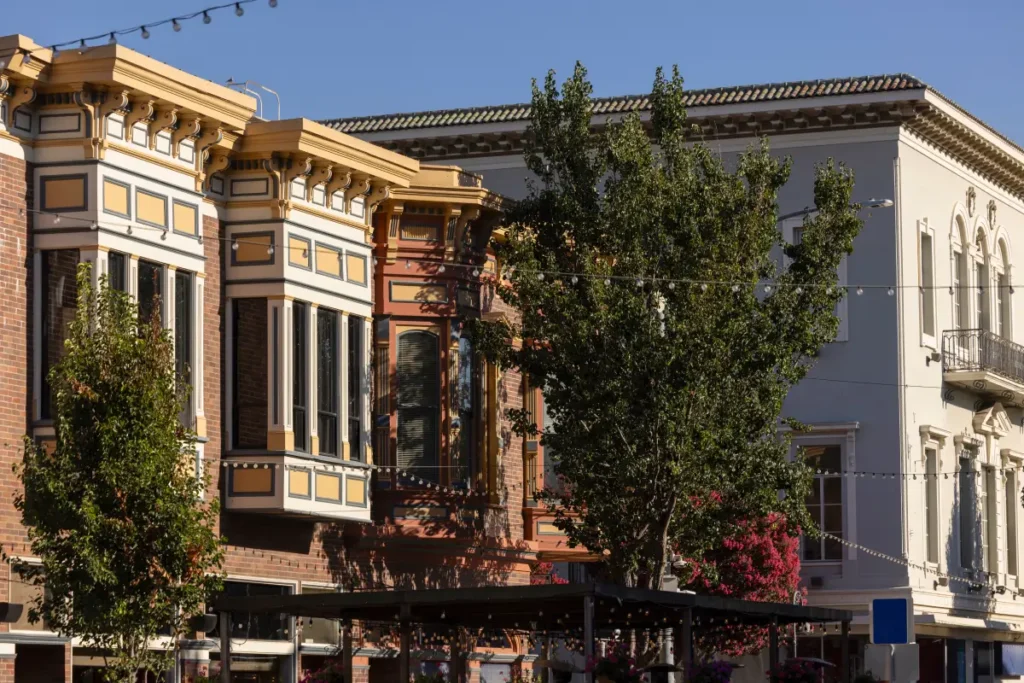 A wide view of historic downtown Hollister, CA representing Hollister real estate
